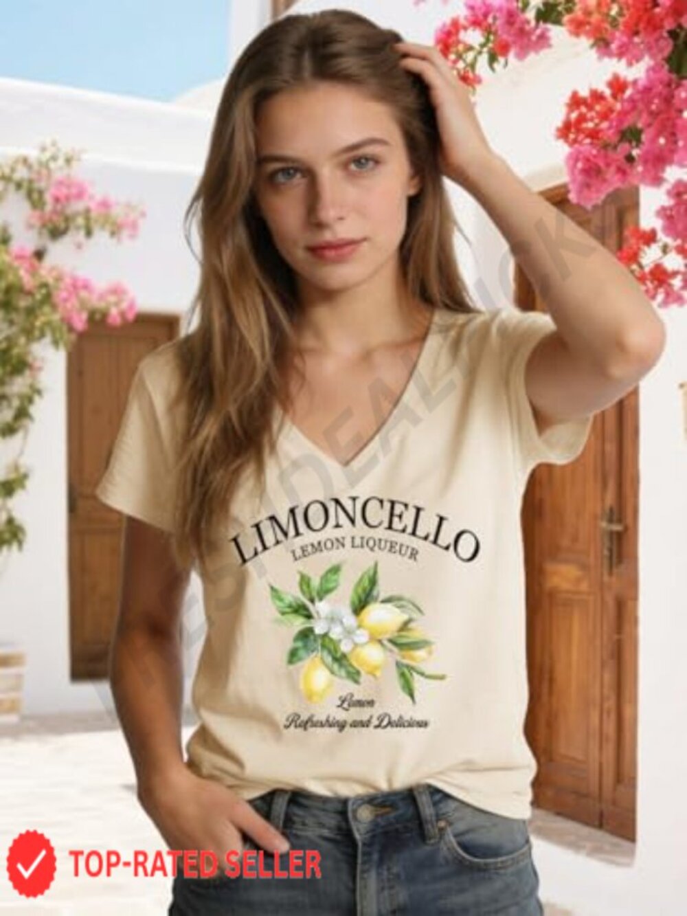 Lemon Graphic V Neck Short Sleeve Tee Cute Fun Loose Fit Casual - Picture 4 of 7